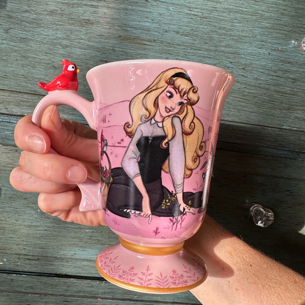 Rare Collectible Disney Sleeping Beauty Mug with Red Bird Handle, Art of Aurora